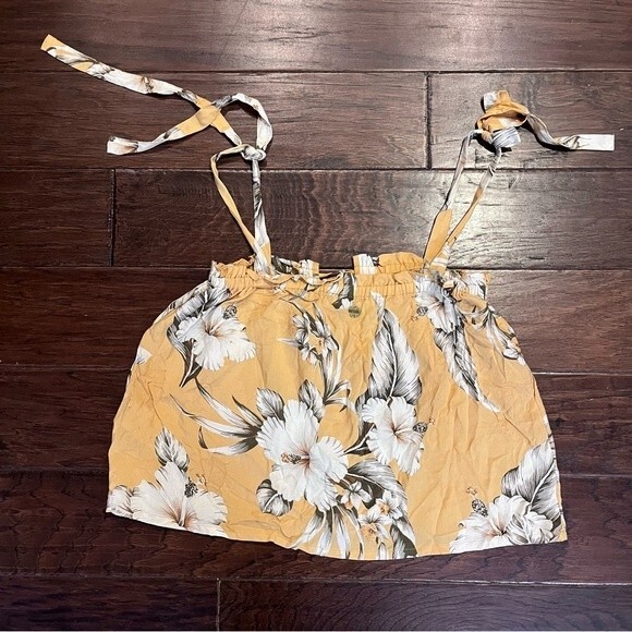 Rip curl tank top yellow white flowers tie straps flowy boho beachy Sz. Small - Picture 4 of 4
